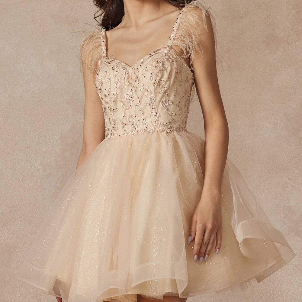 NEW SLEEVELESS BABY DOLL POLYESTER DRESS EMBROIDERED WITH RHINESTONES JT 881